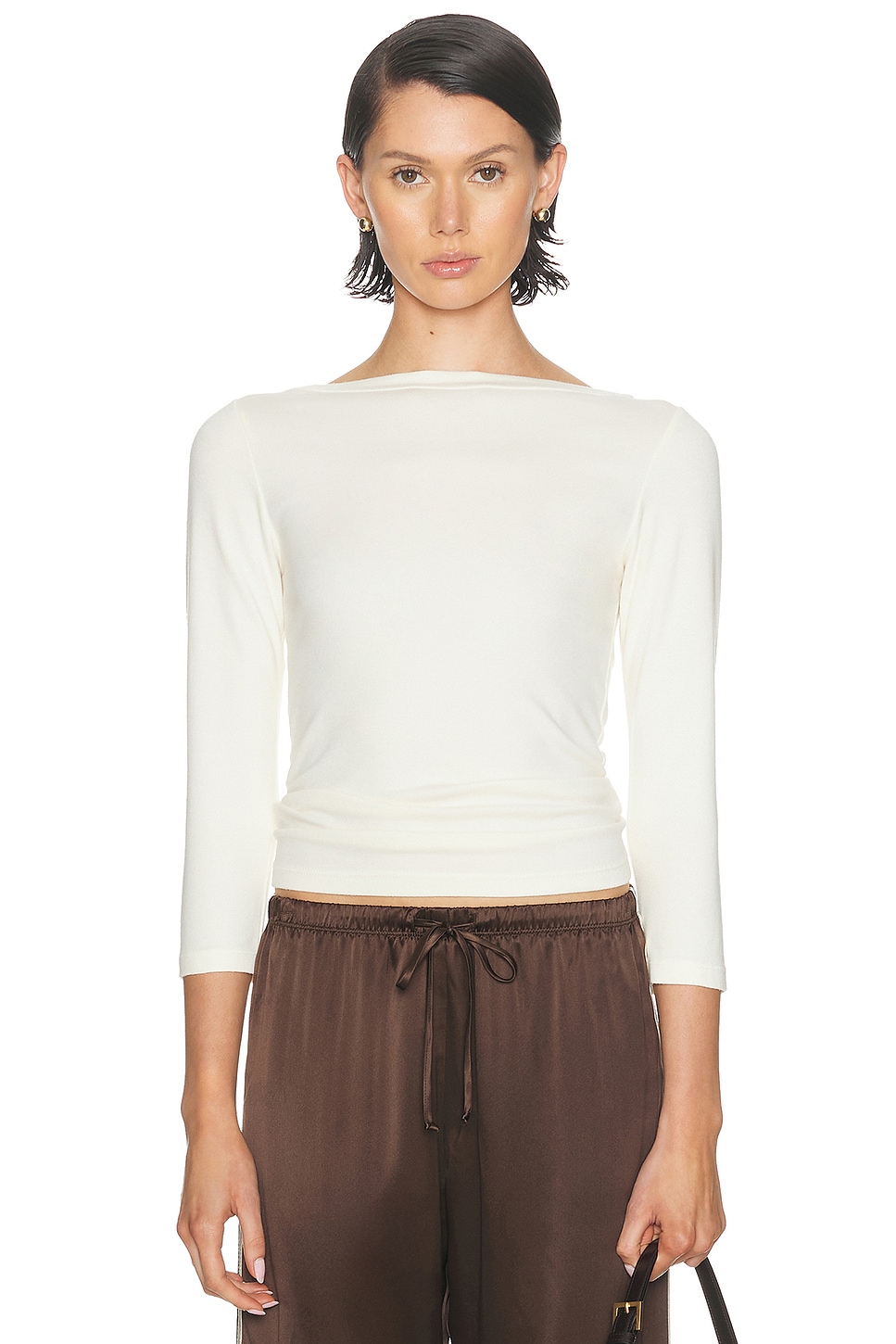Image 1 of DONNI. The Baby Rib Boatneck Top in Creme
