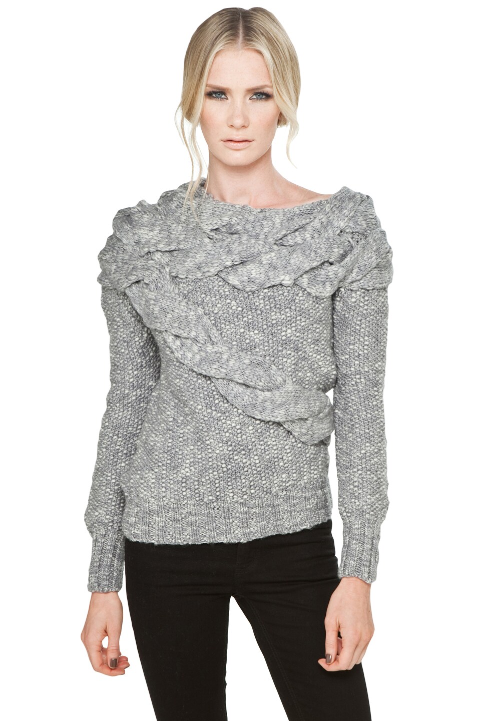 Image 1 of Doo.Ri Boatneck Cable Sweater in Light Grey