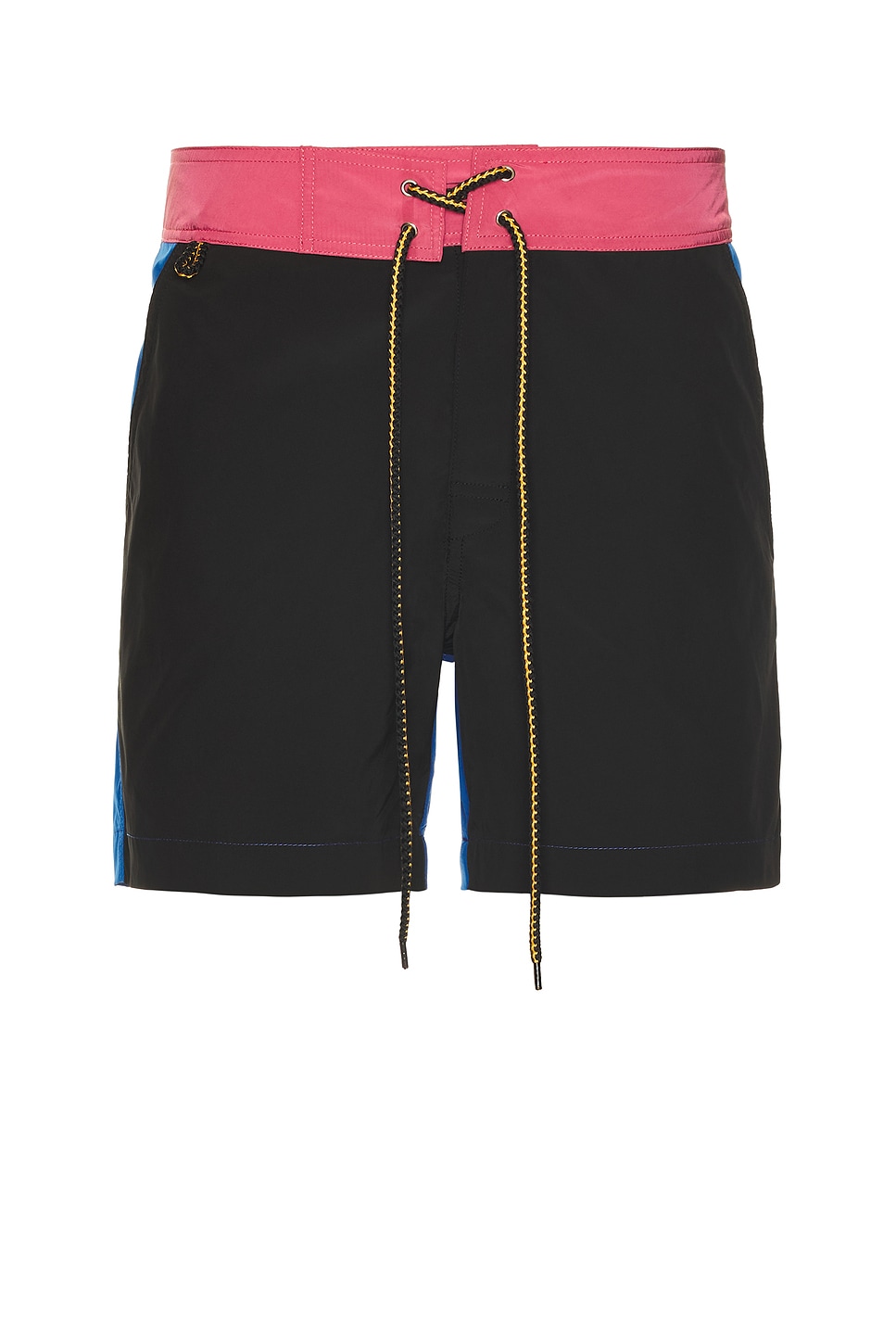 Image 1 of DOUBLE RAINBOUU Side Pocket Surf School Short in Black, Red, & Blue Multi Panel