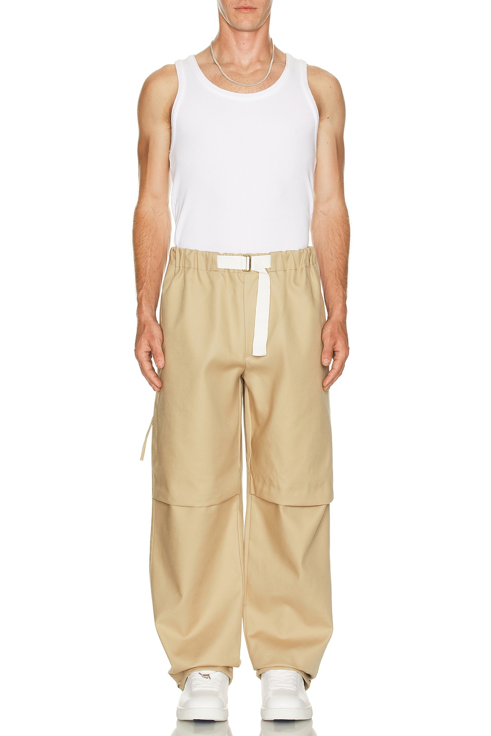 Image 1 of DARKPARK Jordan Heavy Cotton Satin Relax Fit Trousers in Beige
