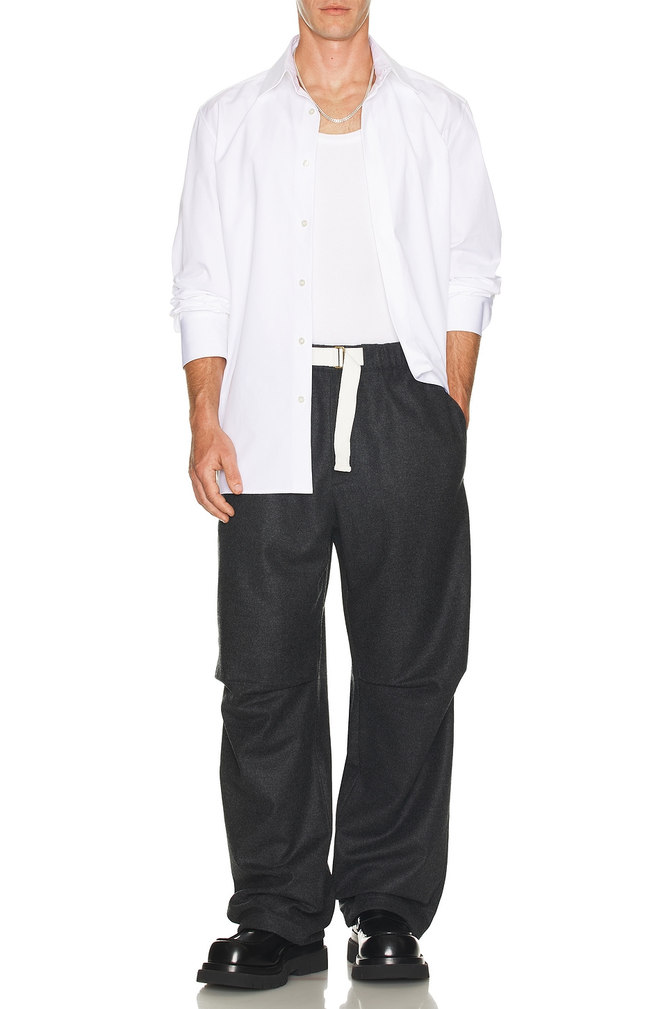Image 1 of DARKPARK Jordan Wool Relax Fit Military Trousers in Dark Grey Melange