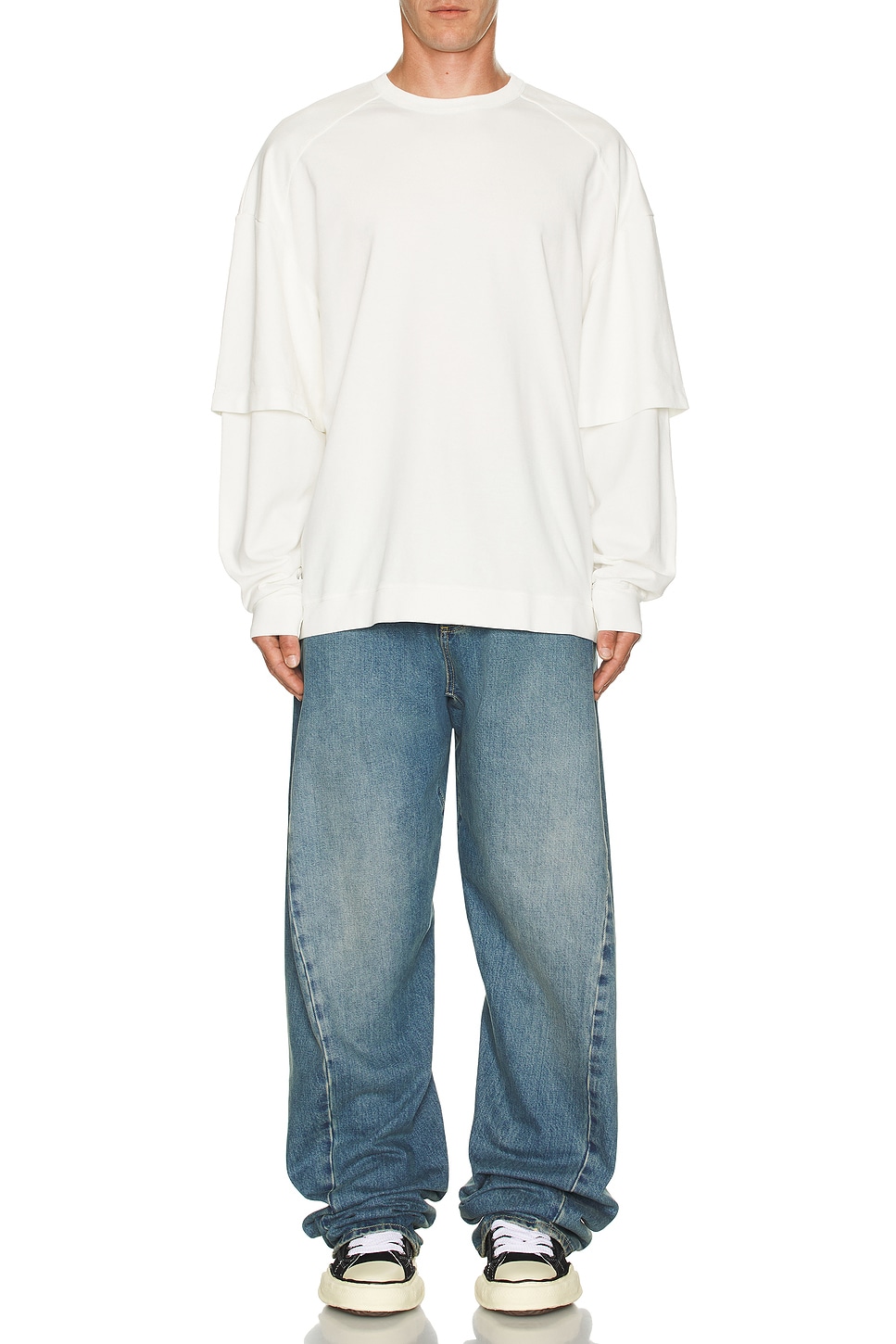 Image 1 of DARKPARK Troy Double Sleeve Tee in Washed White