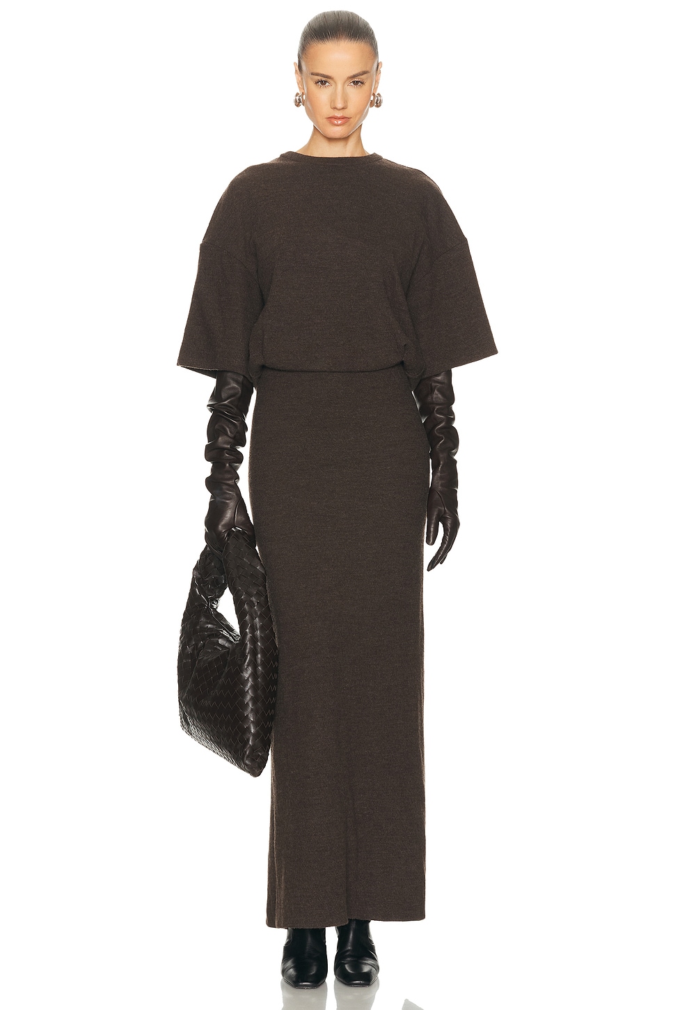 Image 1 of DARKPARK Marlin Open Back Wool Dress in Dark Brown