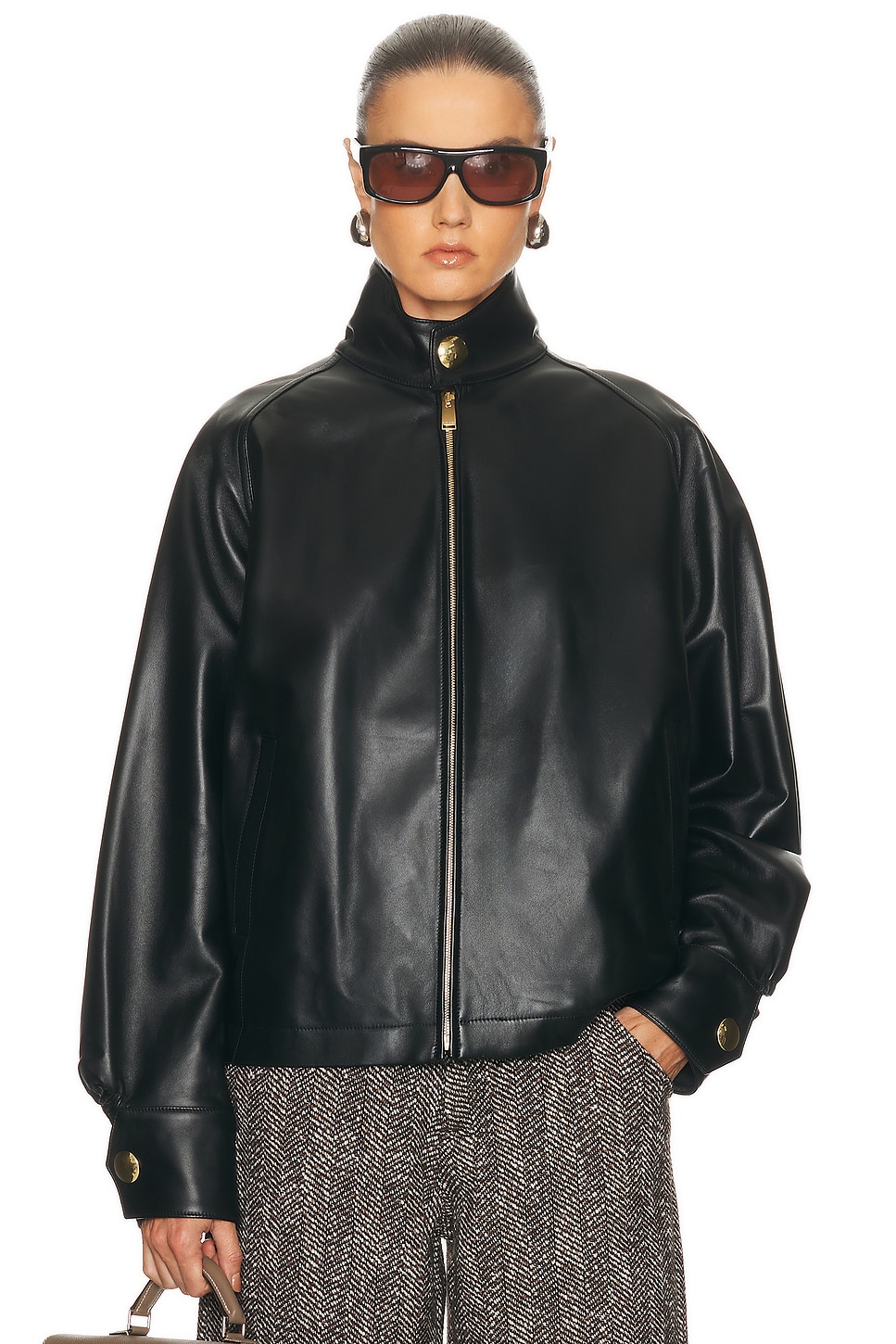 Image 1 of DARKPARK Robbie Plonge Nappa Leather Jacket in Black