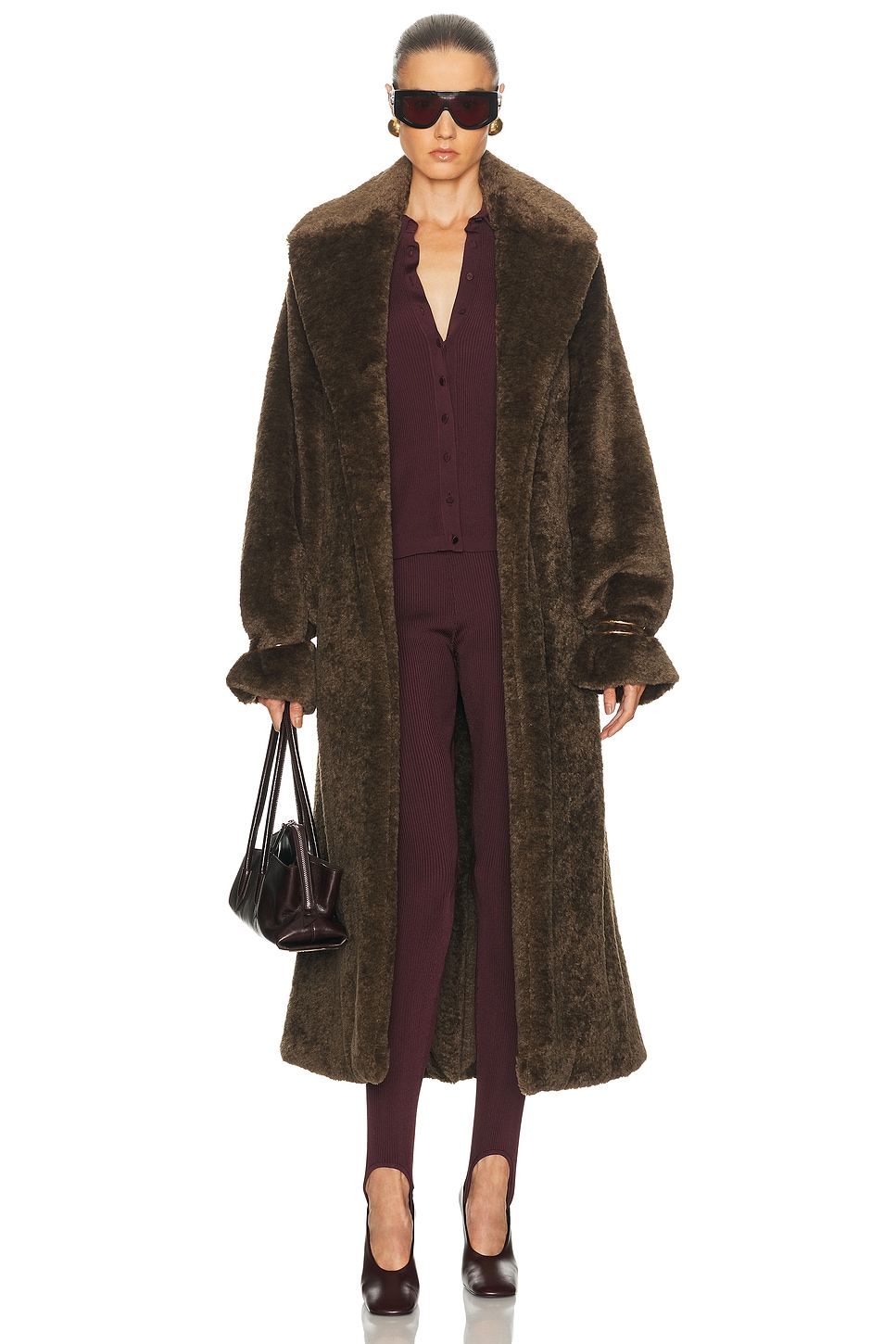 Image 1 of DARKPARK Madison Faux Fur Trench Coat in Military Green