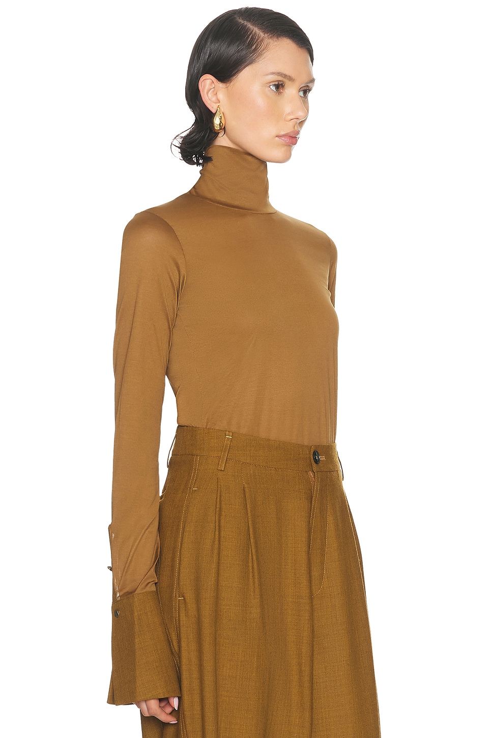 Darkpark Nora Wool Cuff Long Sleeve Crewneck Top In Brown