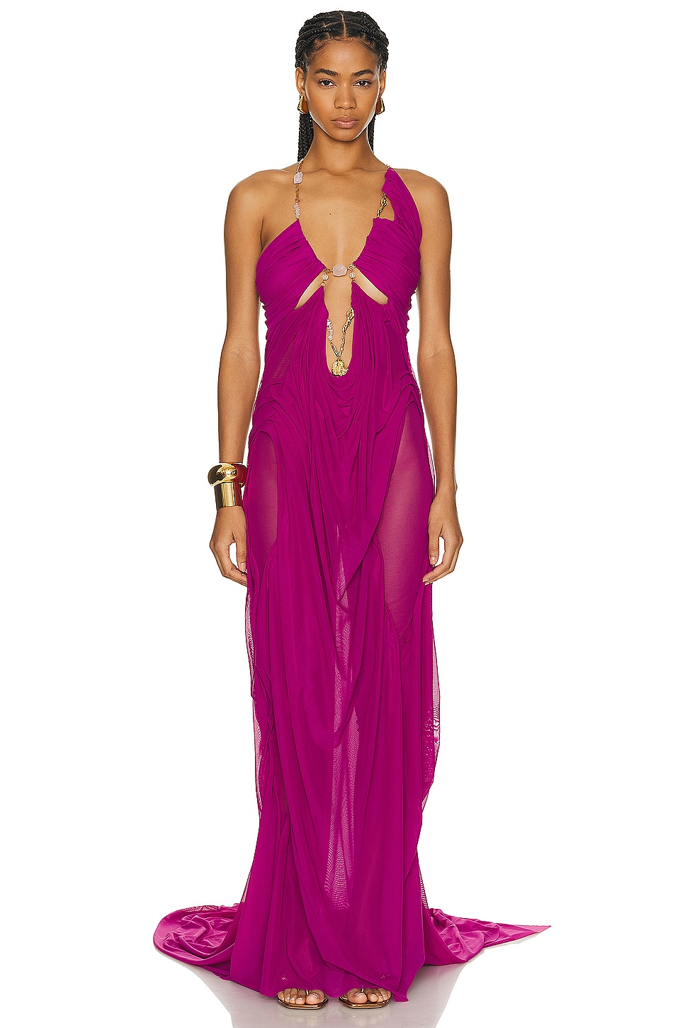 Image 1 of Di Petsa Wetlook Venusa Long Dress in Fuchsia Purple