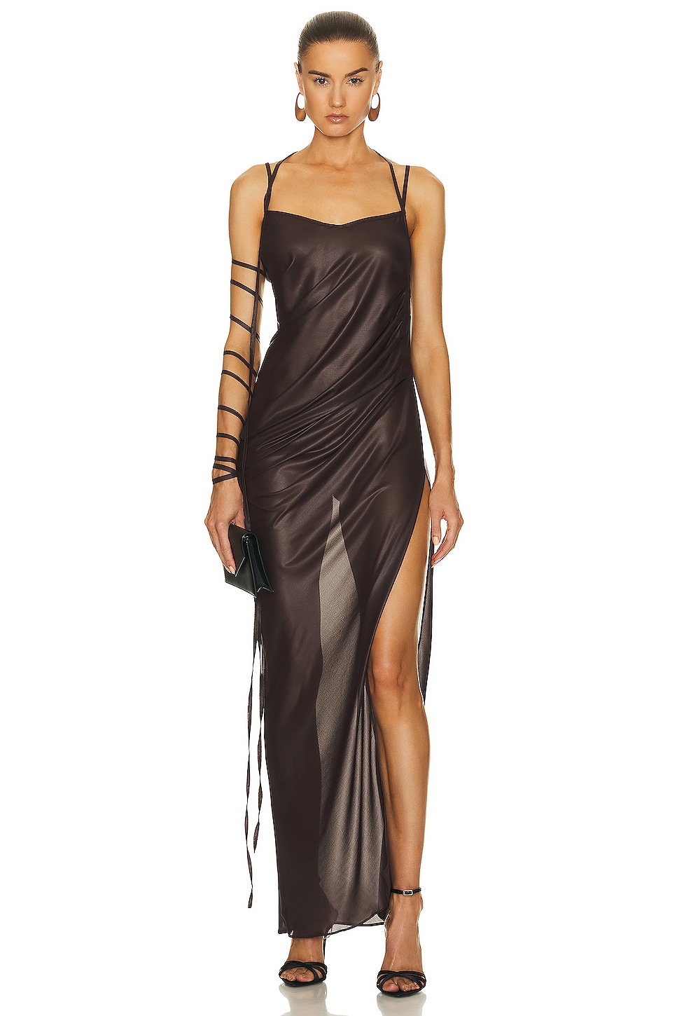 Image 1 of Di Petsa Twisted Undressing Slip Dress in Brown
