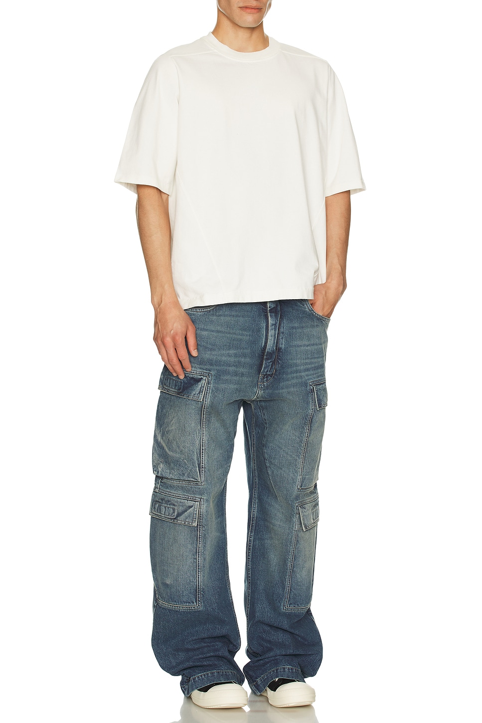 Image 1 of DRKSHDW by Rick Owens Double Cargo Jeans in Washed Indigo