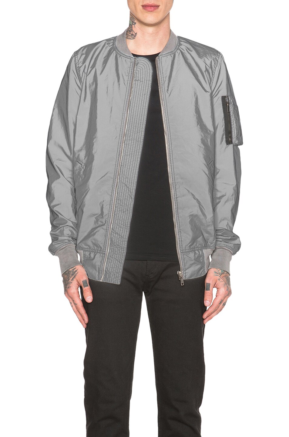Image 1 of DRKSHDW by Rick Owens Reflective Flight Jacket in Silver