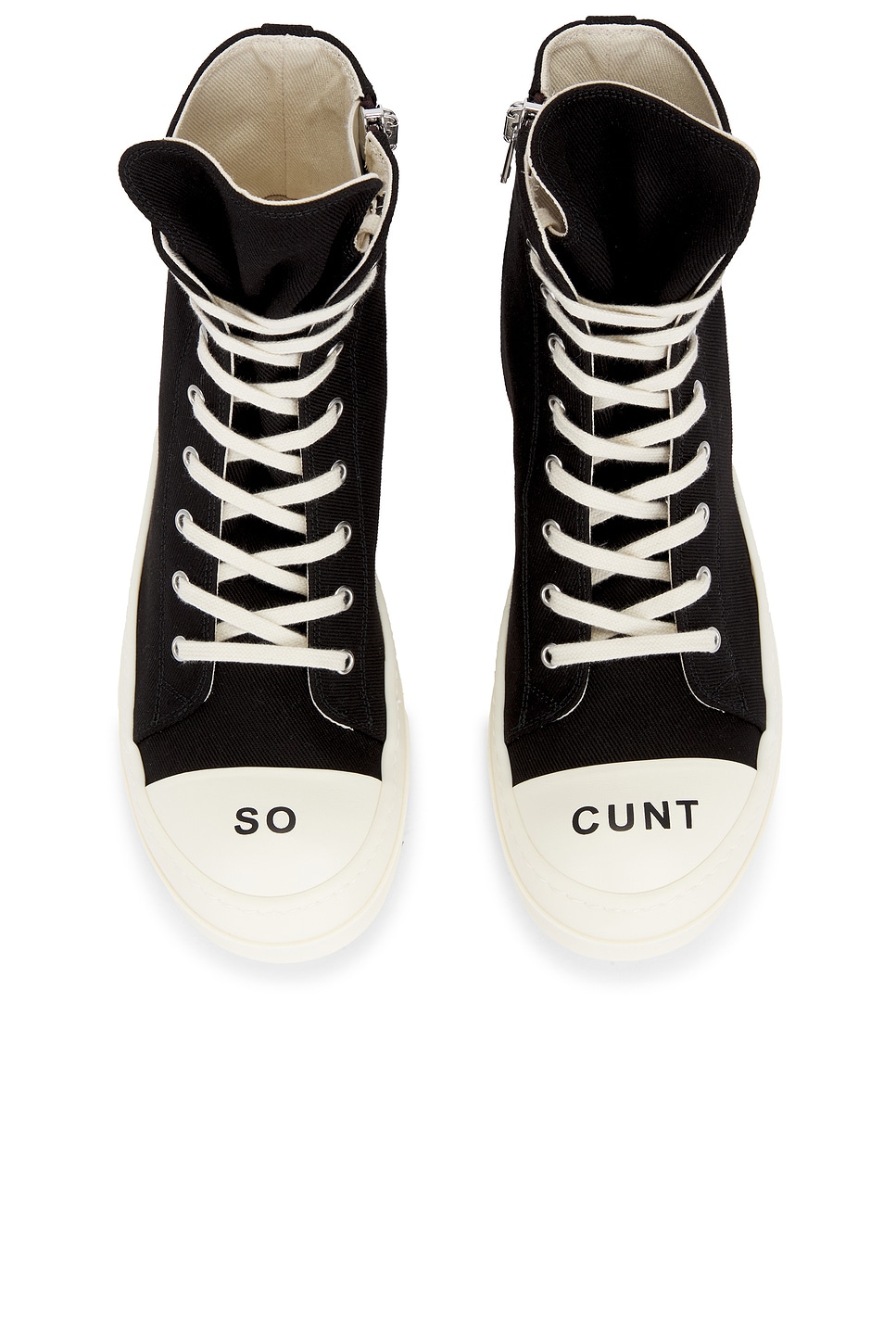 Rick Owens Drkshdw High Top Sneaks With So Cunty Print In Black