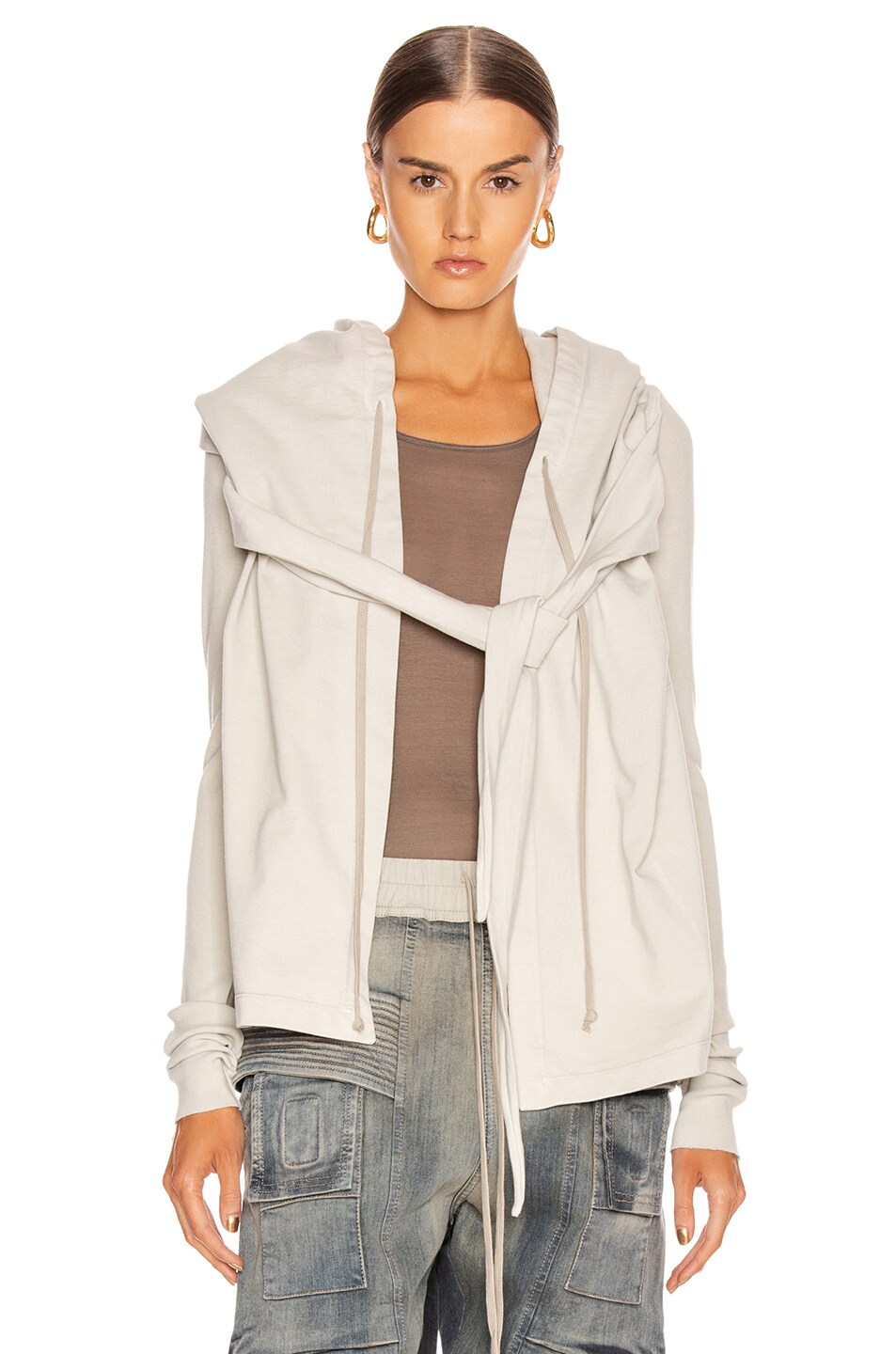 Image 1 of DRKSHDW by Rick Owens Cropped Wrap Hoodie in Oyster