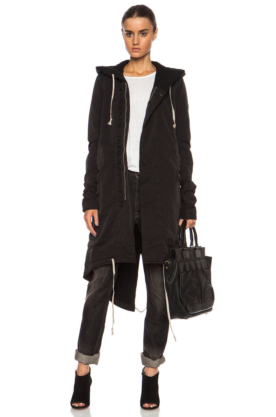 Image 1 of DRKSHDW by Rick Owens Fishtail Cotton-Blend Parka in Black