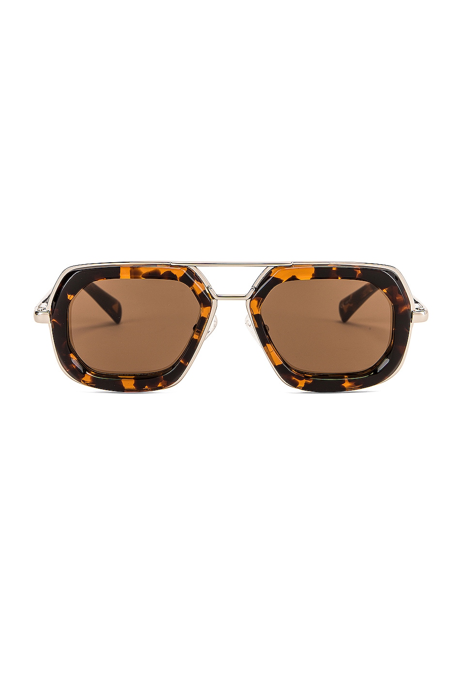 Image 1 of Dries Van Noten Rectangle Sunglasses in Silver & Rust Tortoise
