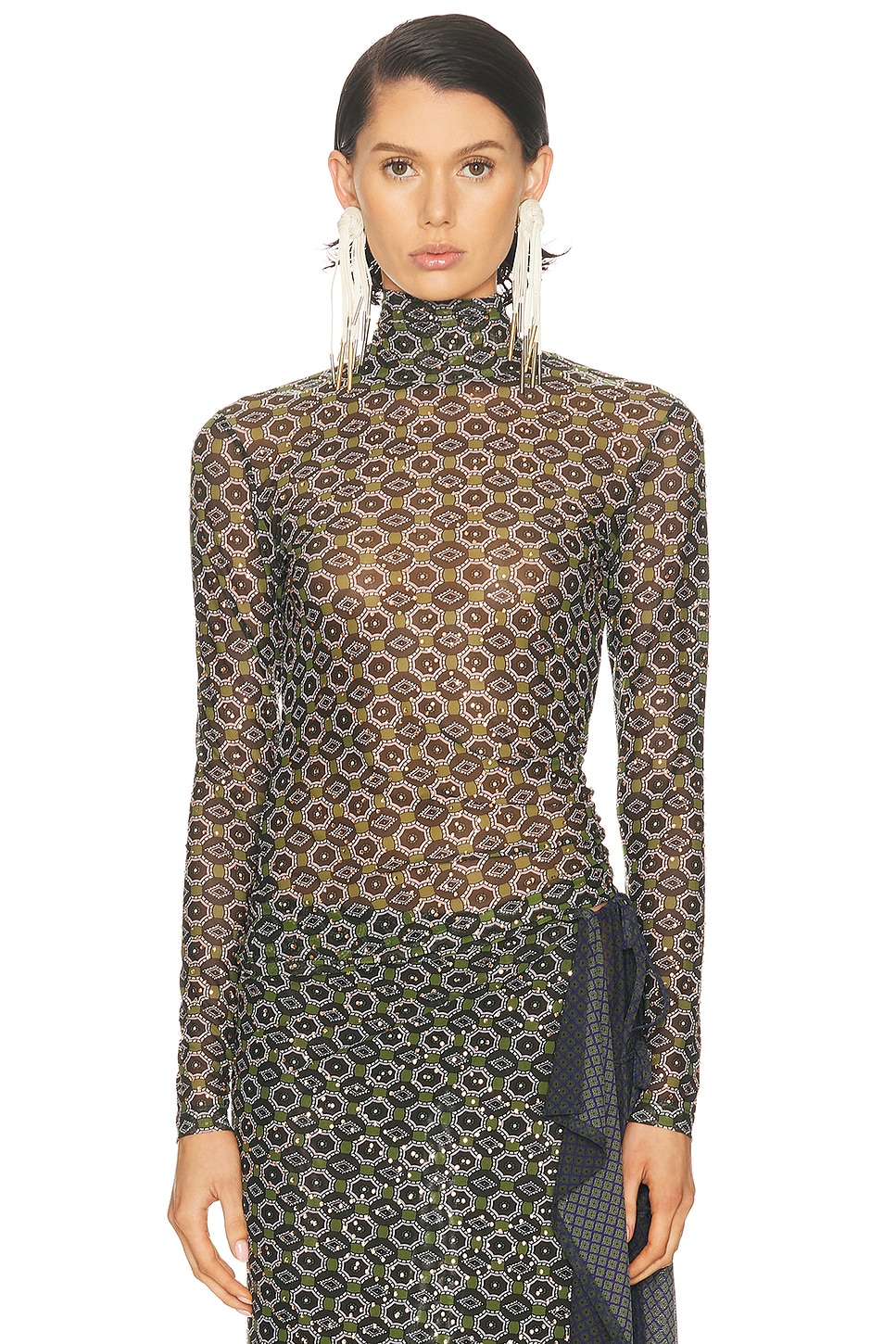 Image 1 of Dries Van Noten Embellished Hoyser Neck in Green