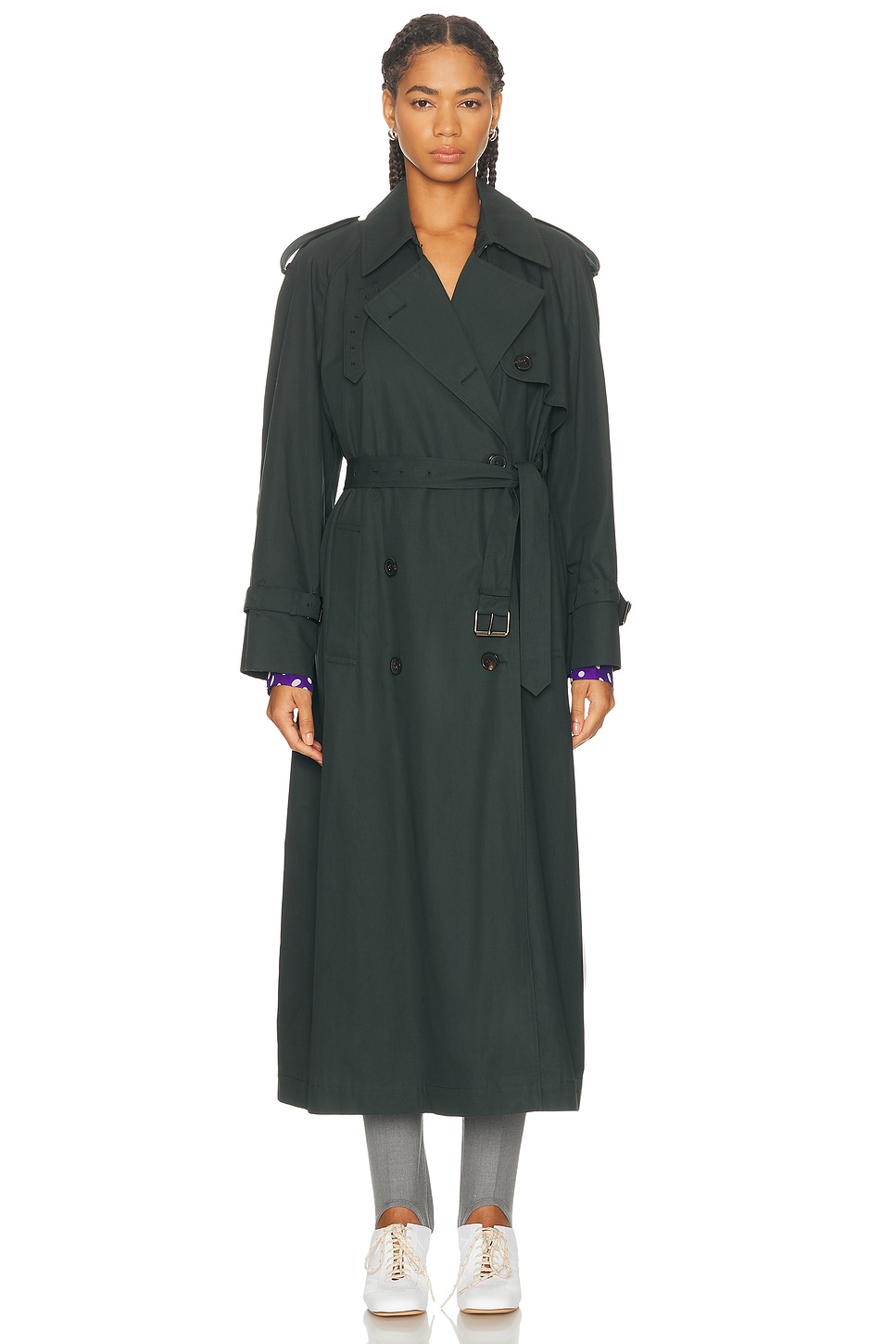 Dries Van Noten Green Double-breasted Trench Coat In Green