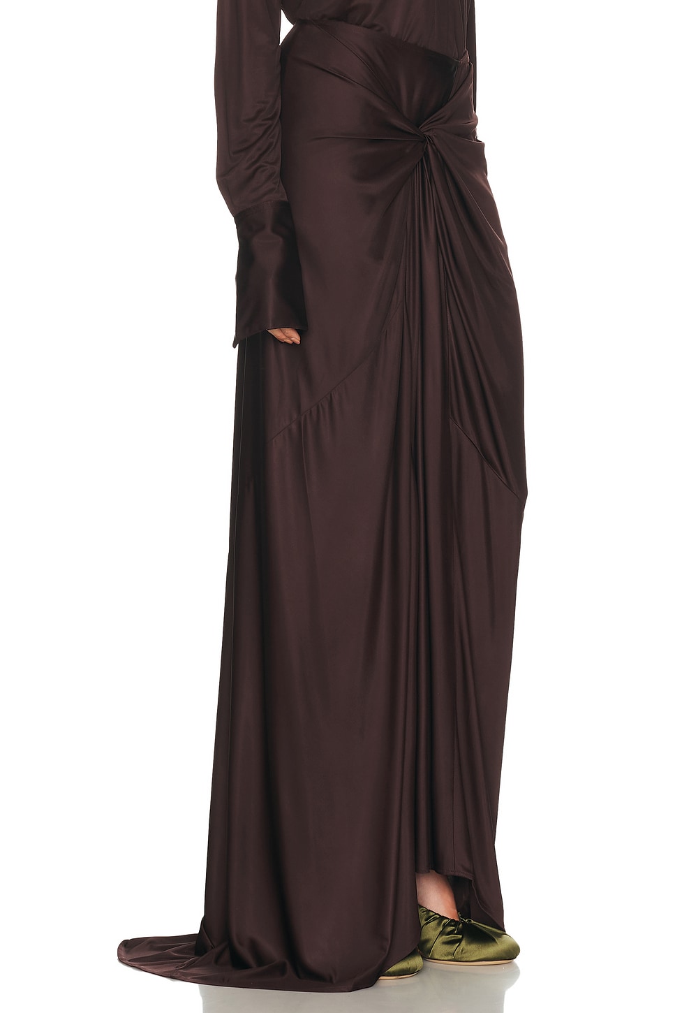 Dries Van Noten Midi Skirt With Asymmetric Hem And Twist Detail In Brown