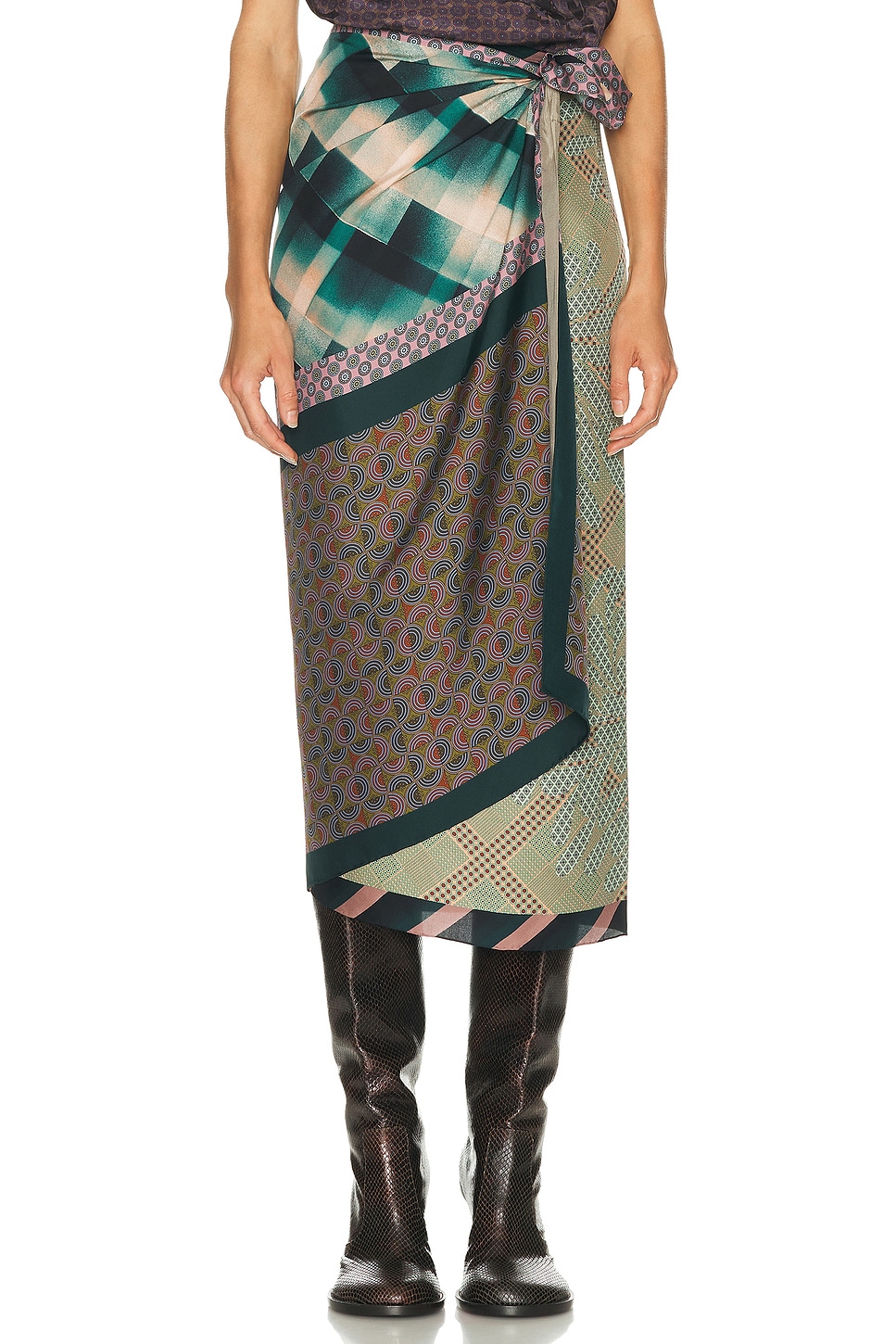 Dries Van Noten High Waist Maxi Skirt With Mixed Patterns In Multi