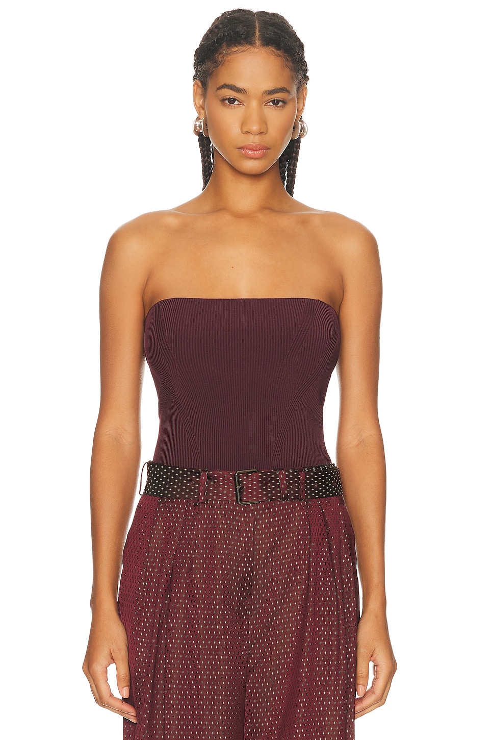 Image 1 of Dries Van Noten Tirana Belt Top in Burgundy