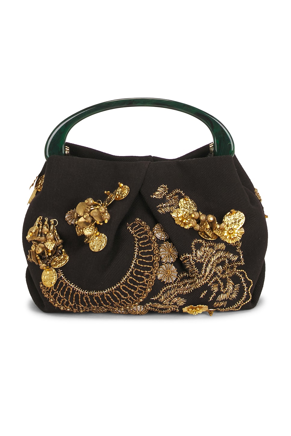 Dries Van Noten Small Embroidered Resin Handle Fold Bag in Black