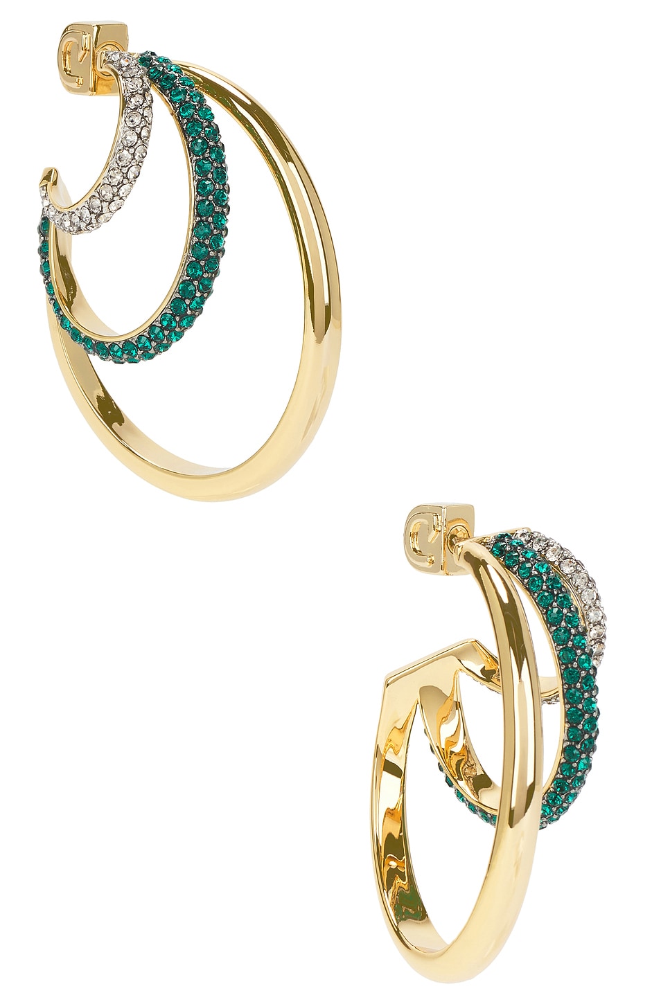 Image 1 of Demarson Raisa Hoop Earrings in 12k Shiny Gold & Emerald