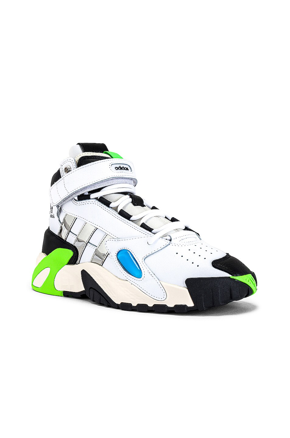 Image 1 of adidas by Sankuanz Streetball Forum Sneaker in White & Silver & Solar Green