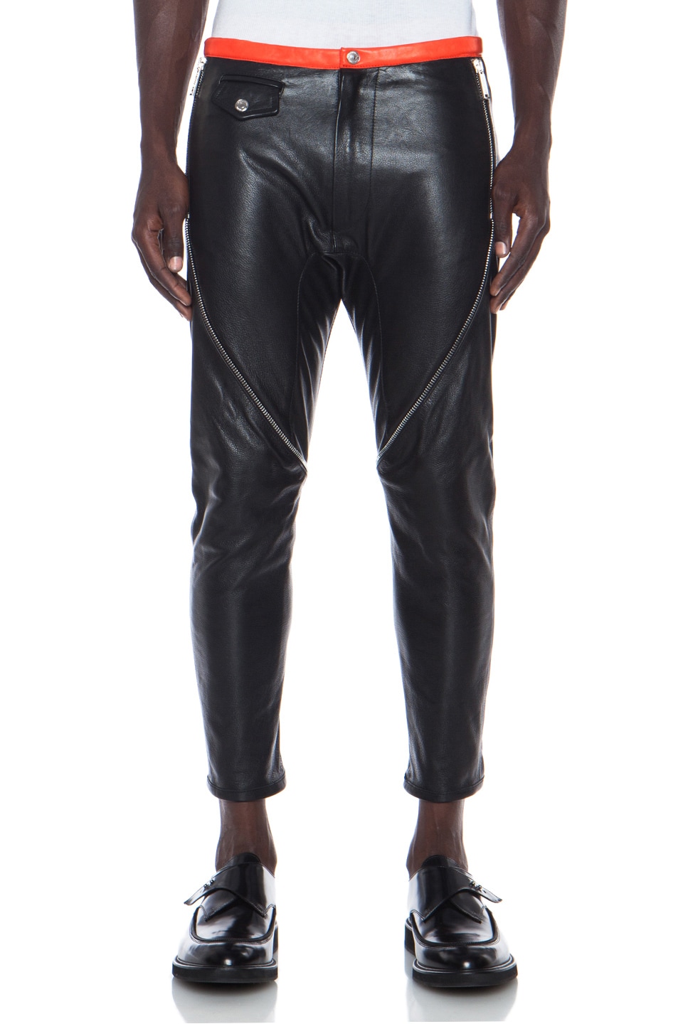 DSQUARED Leather Trouser with Orange Contrast in Black | FWRD