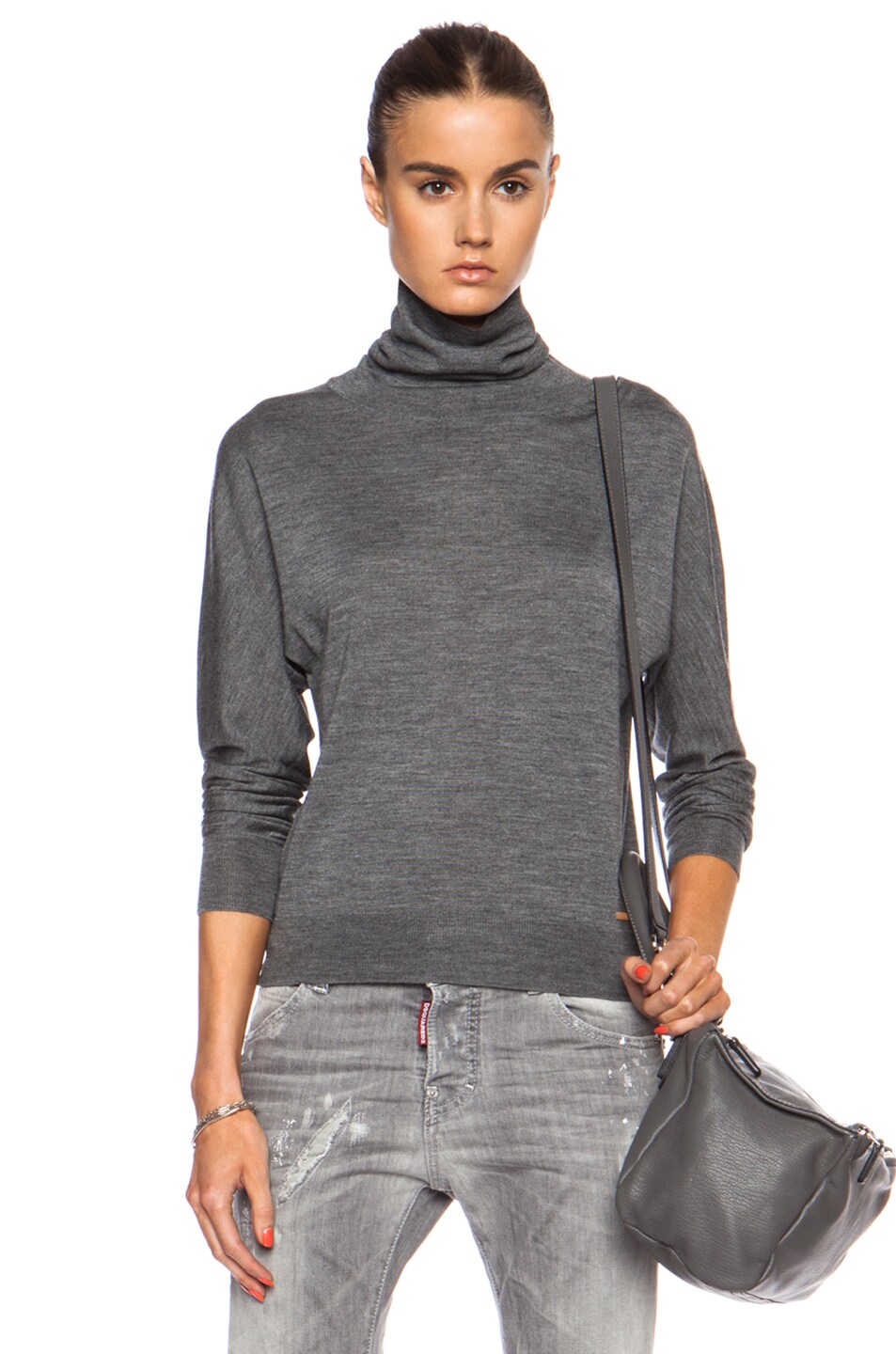 Image 1 of DSQUARED Turtleneck Wool-Blend Sweater in Grey Melange