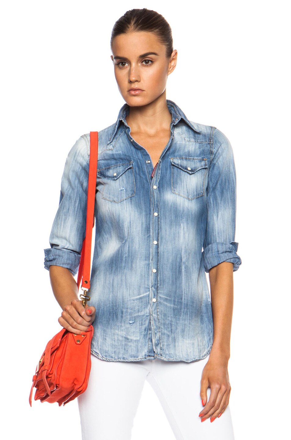 Image 1 of DSQUARED Western Denim Long Sleeve Shirt in Blue