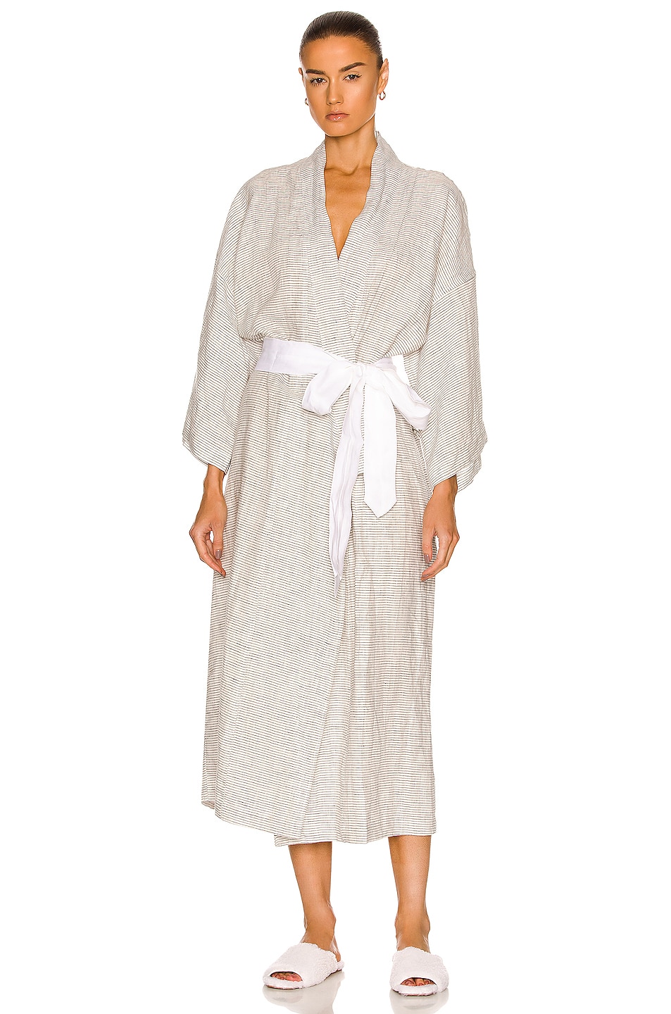 Image 1 of Deiji Studios 02 Robe in Pinstripe With White Tie