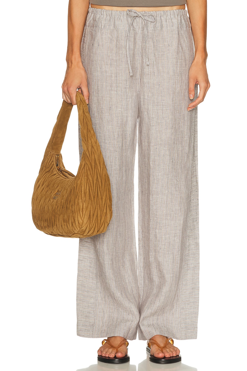 Image 1 of Deiji Studios Double Waist Linen Pant in Haze Blue