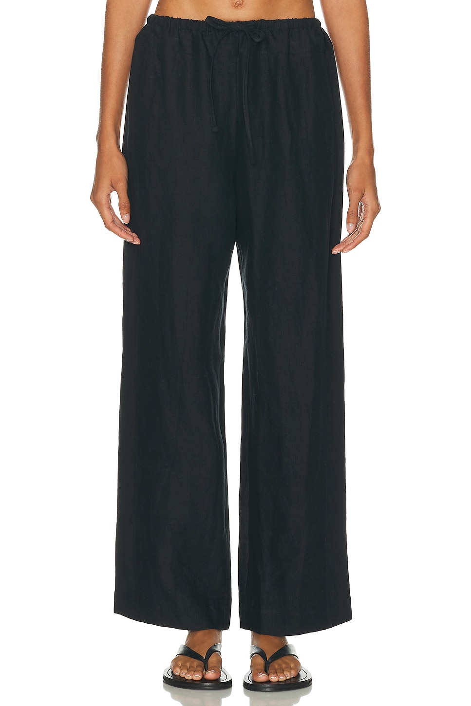 Deiji Studios Double Waist Linen Pant In Black