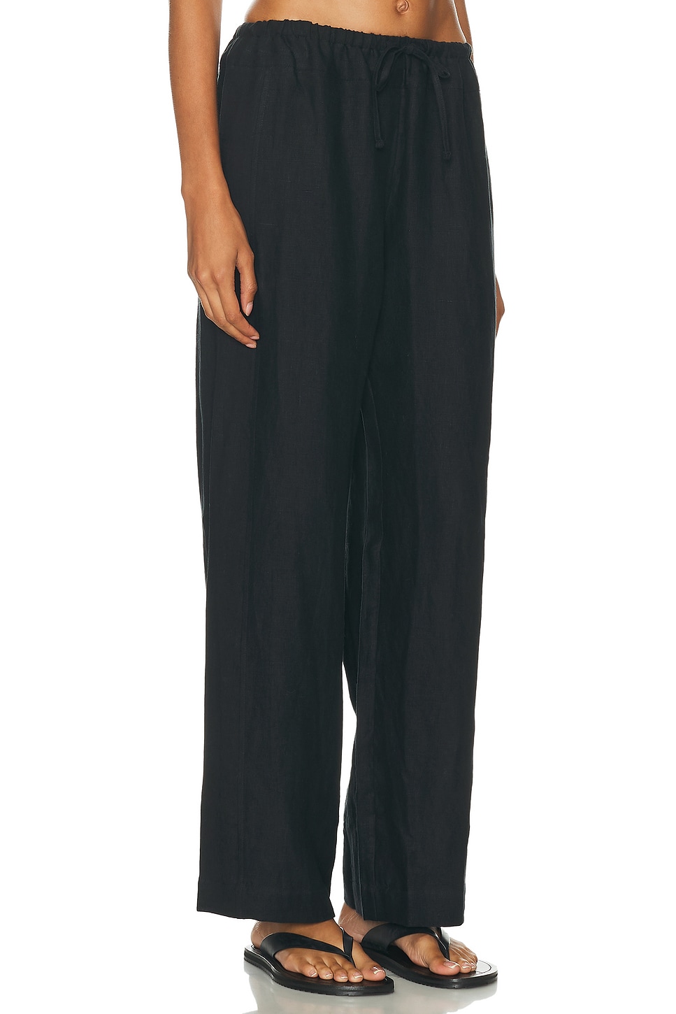 Deiji Studios Double Waist Linen Pant In Black