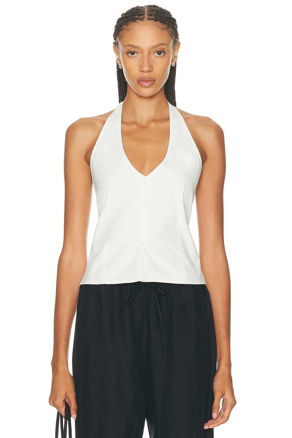 Deiji Studios Linen-blend Jersey Wrap Halter Top In White