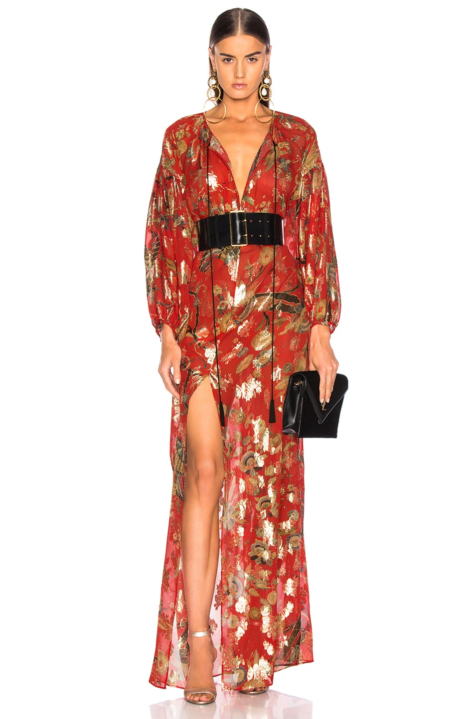 Image 1 of Dundas Blanket Fil Coupe Tiered Gown in Red & Gold