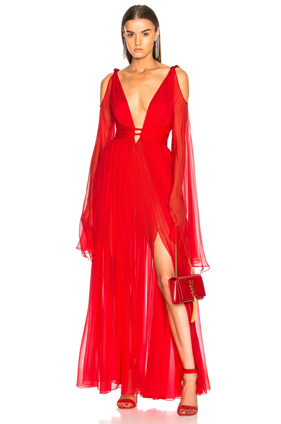 Image 1 of Dundas Draped Waist Plunging Gown in Red