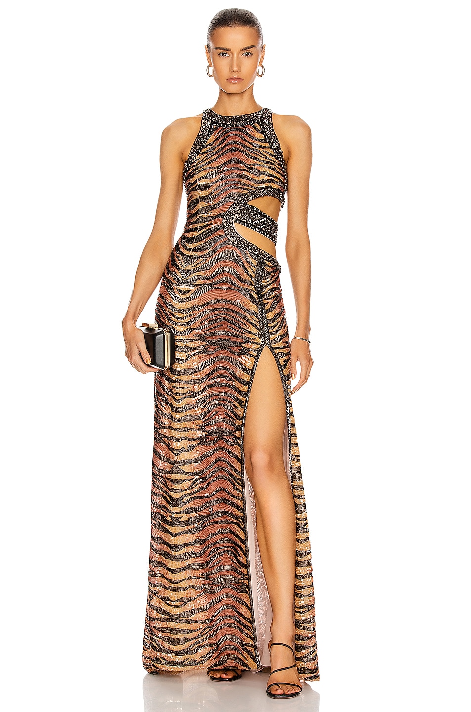 Image 1 of Dundas Cut Out Tiger Print Maxi Dress in Nude