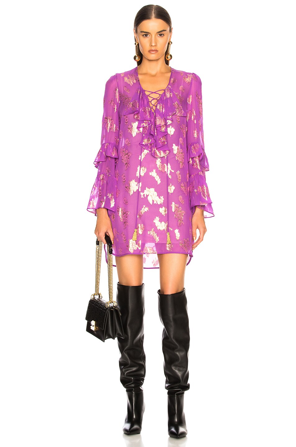 Image 1 of Dundas Lace Up Fil Coupe Blouse in Mauve