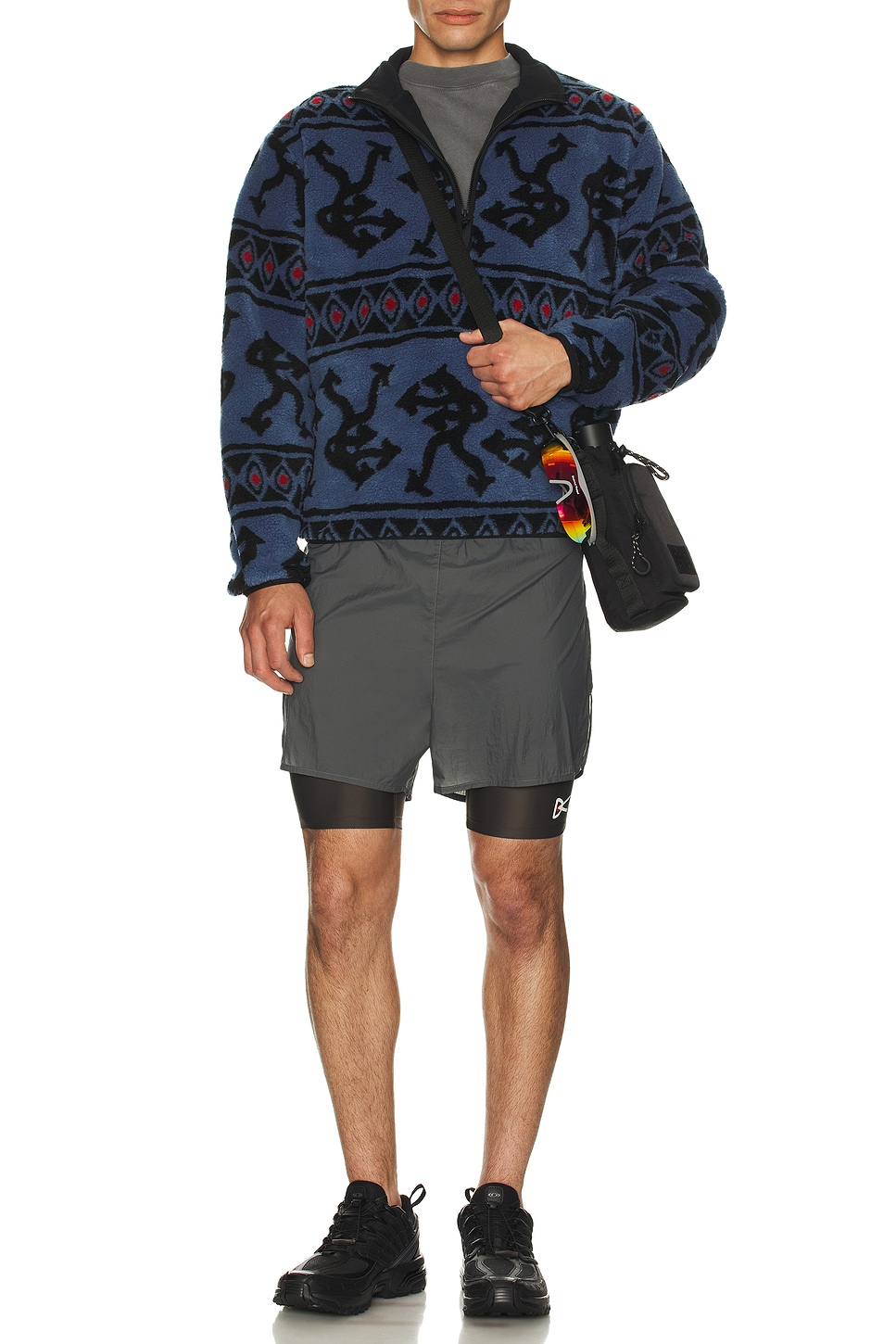 Image 1 of District Vision Half-Zip Pile Fleece in Blue Arrow