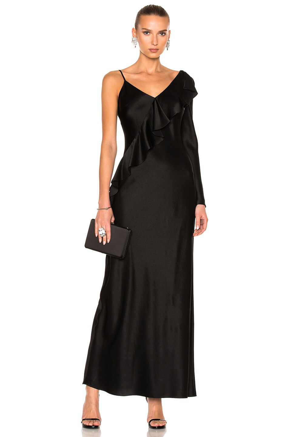 Image 1 of Diane von Furstenberg Asymmetrical Ruffle Gown in Black