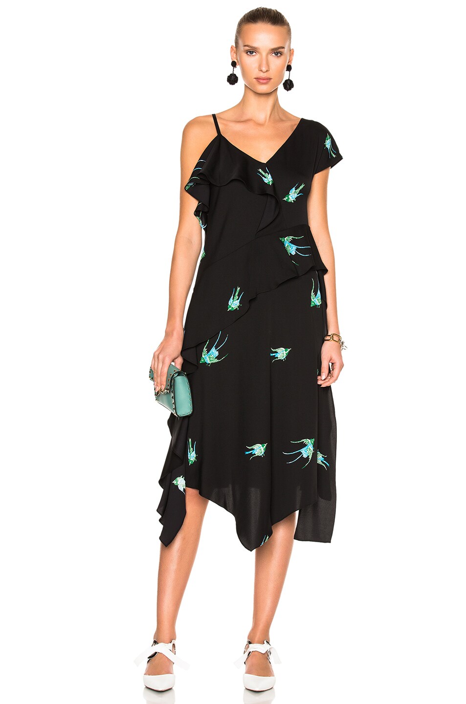 Image 1 of Diane von Furstenberg Asymmetrical Ruffle Dress in Ceres Black