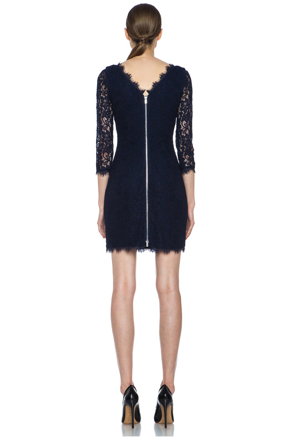 Diane von Furstenberg Zarita Lace Knit Scoop Dress in Navy | FWRD