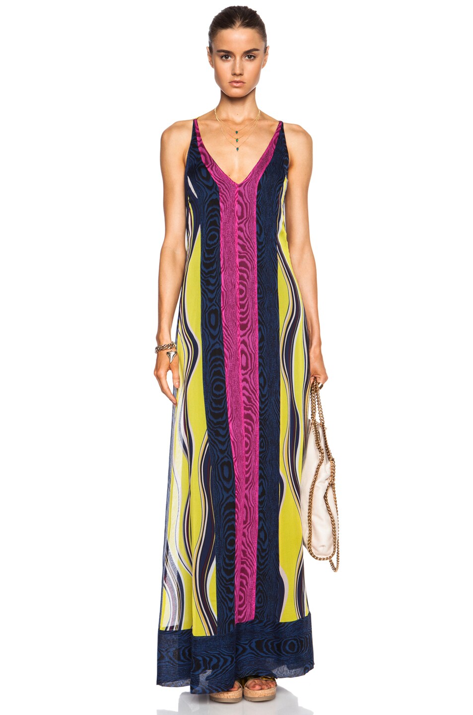 Image 1 of Diane von Furstenberg Mckinley Printed Silk Maxi Dress in Chartreuse, Blue & Pink