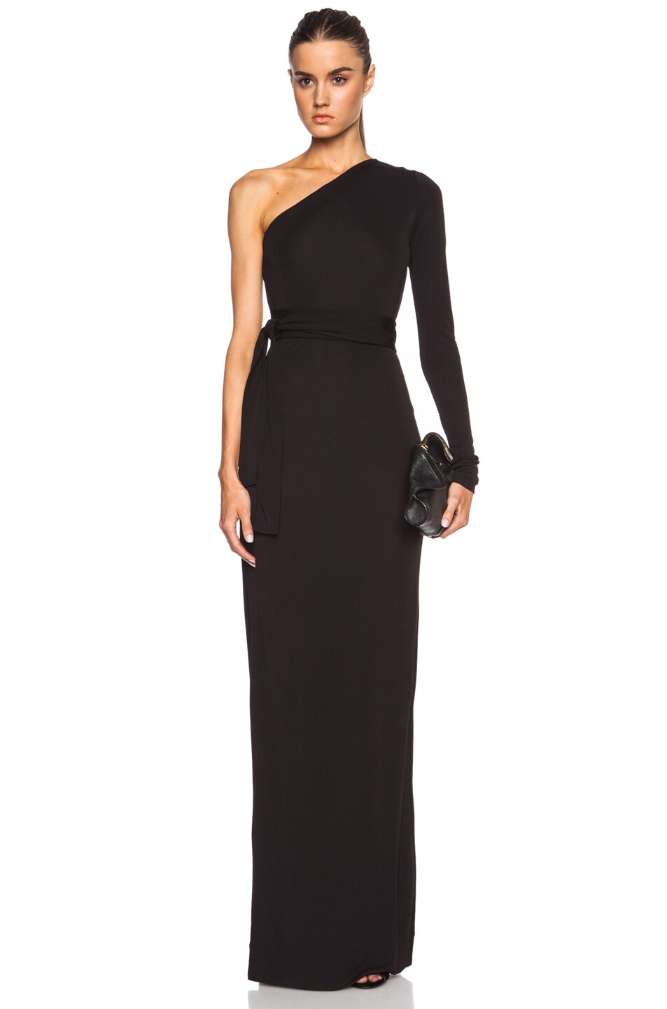 Image 1 of Diane von Furstenberg Coco One Shoulder Rayon Maxi Dress in Black
