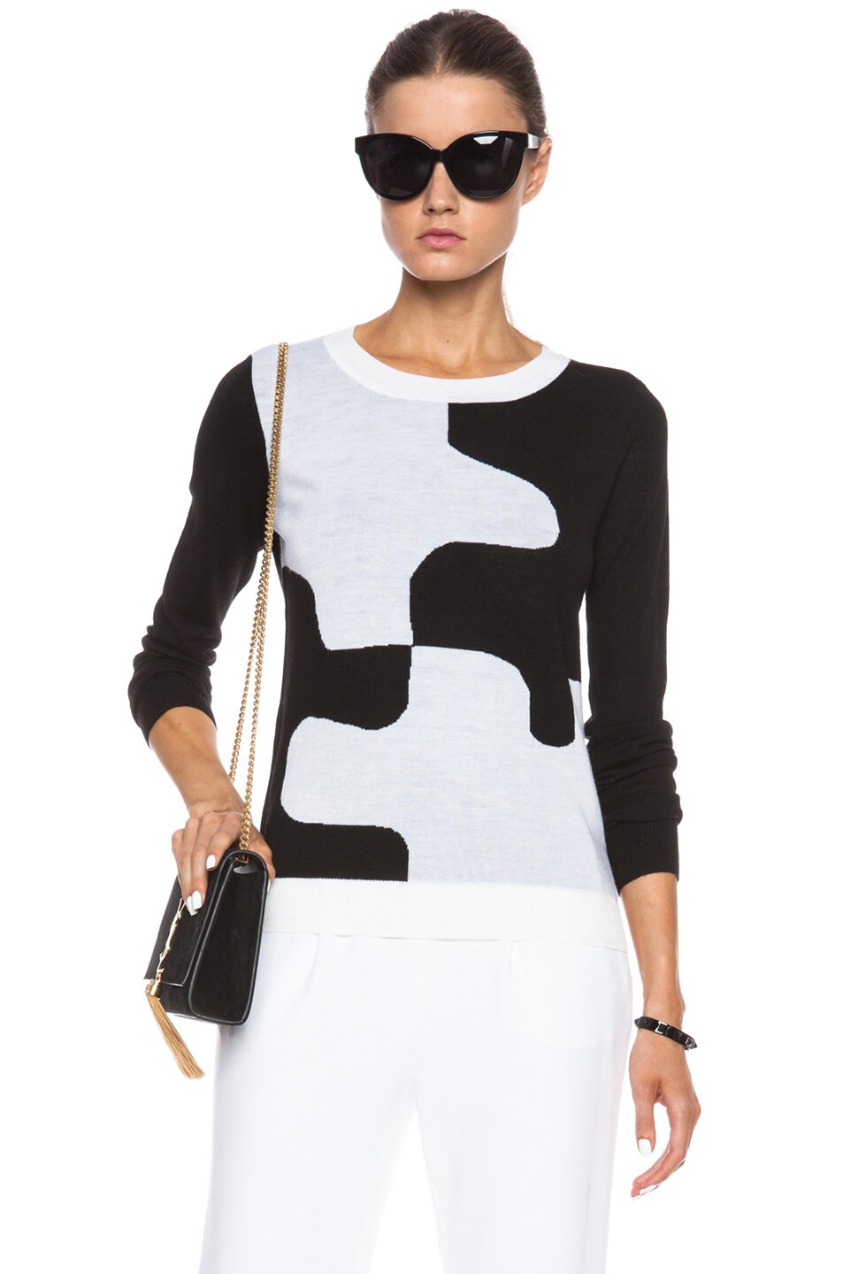 Image 1 of Diane von Furstenberg Daphne Wool Sweater in Black & Optic White