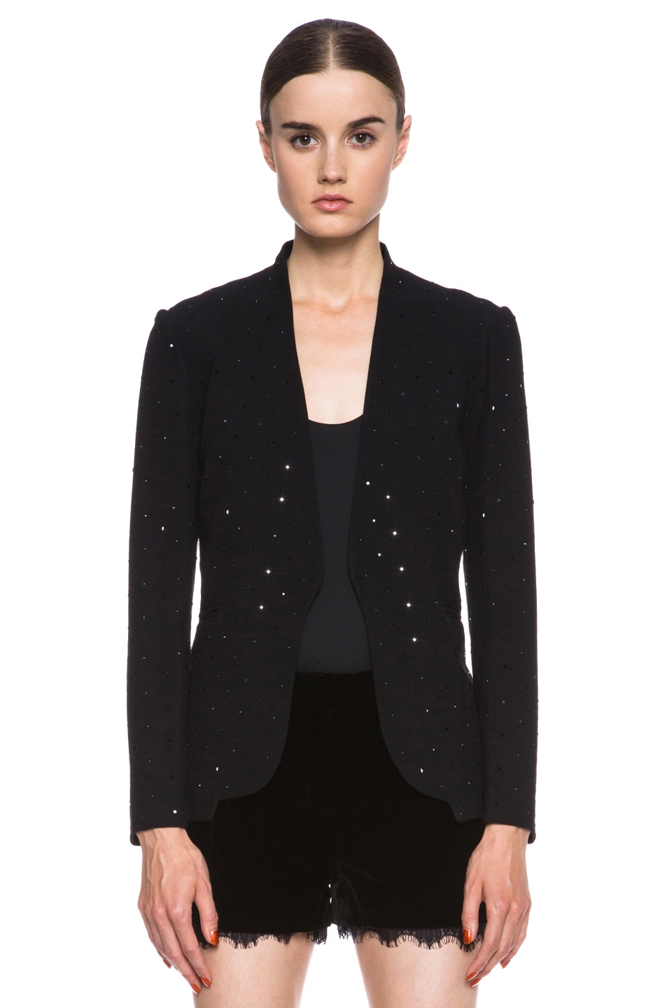 Image 1 of Diane von Furstenberg Paulette Hot Fix Crystal Viscose-Blend Blazer in Black