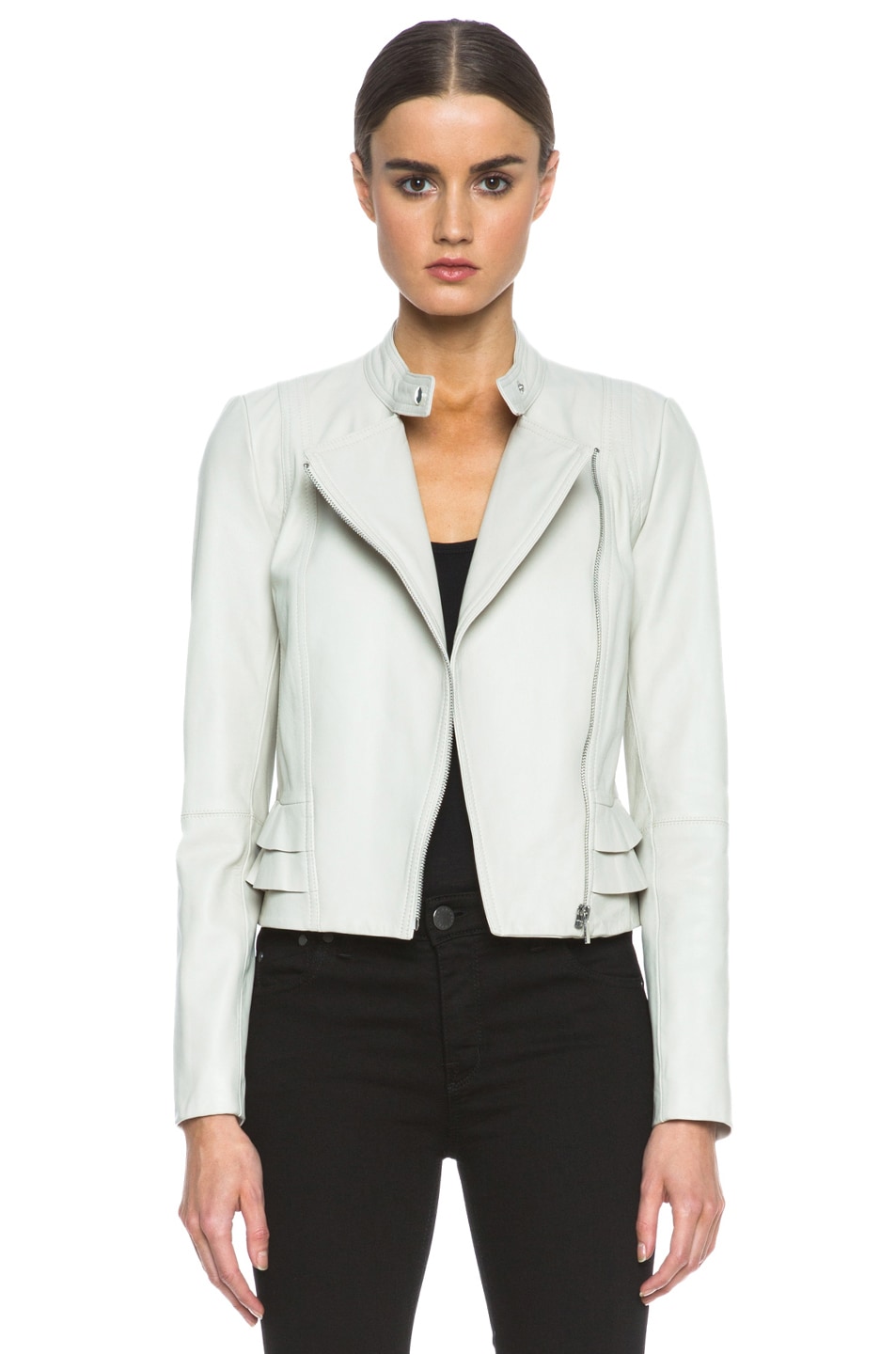 Image 1 of Diane von Furstenberg Heaven Leather Jacket in Ecru