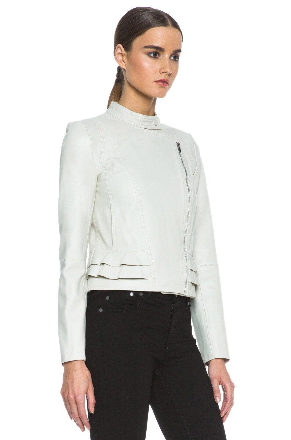 Diane Von Furstenberg Heaven Leather Jacket In Ecru Fwrd Image 4 Of Diane Von Furstenberg Heaven Leather Jacket In Ecru