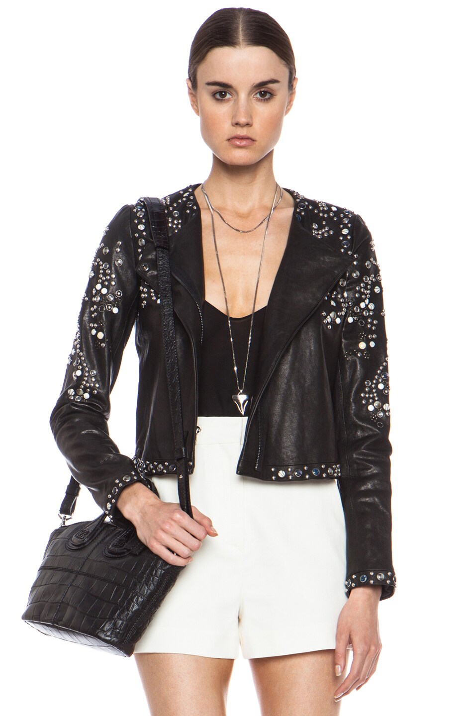 Diane von Furstenberg Arizone Studded Leather Jacket in Black | FWRD