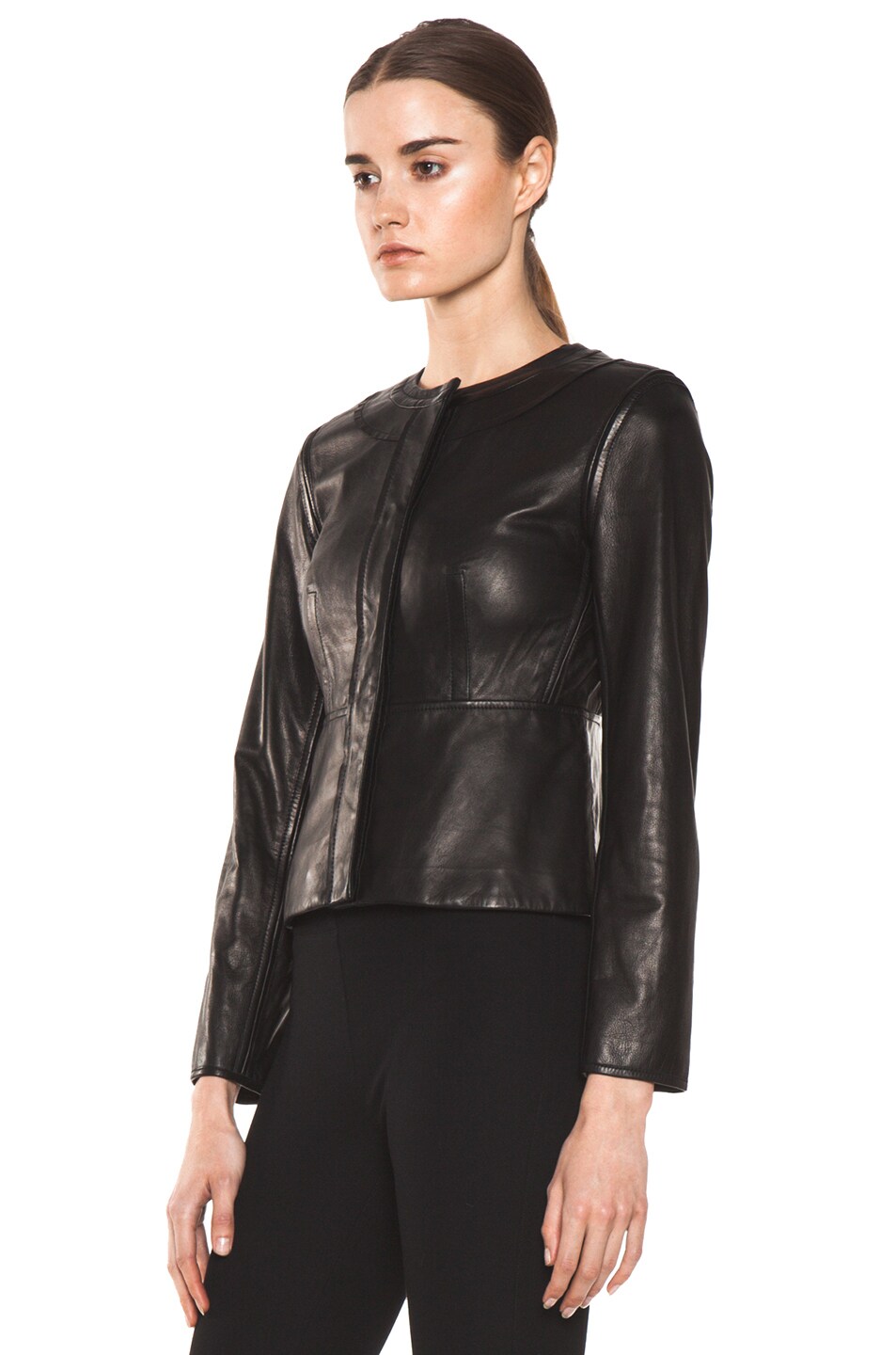 Diane Von Furstenberg Maya Leather Jacket In Black Fwrd Image 3 Of Diane Von Furstenberg Maya Leather Jacket In Black